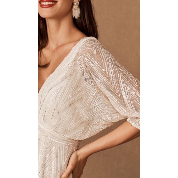 BHLDN Ellesmere 8 Ivory Allover Beaded Vintage Inspired V-neck Maxi Wedding - Picture 9 of 12